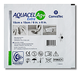 Convatec Aquacel Ag+ Extra Повязка Аквасель Экстра Плюс с серебром и ус волокном Гидрофайбер,15x15см
