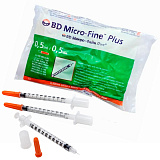 BD Micro-Fine Plus Шприцы инсулиновые Микро-Файн Плюс 0,5 ml U-100 с несъемной иглой 30 G, 10 штук