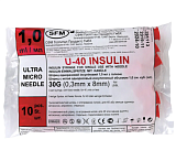 SFM Шприцы инсулиновые трехкомпонентные одноразовые 1мл U-40 с несъемной иглой 30G (0,30 х 8,0) №10